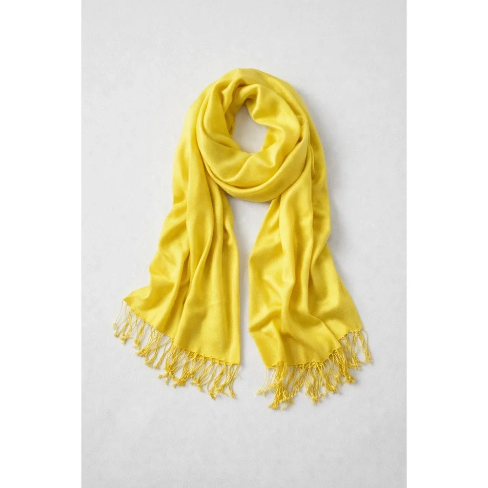 Mustard Yellow Fringe Pashmina Wrap Scarf Soft Lightweight Shawl 28x80